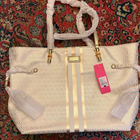 Lilly Pulitzer Gold and Cream Tote - Picture 4 of 7